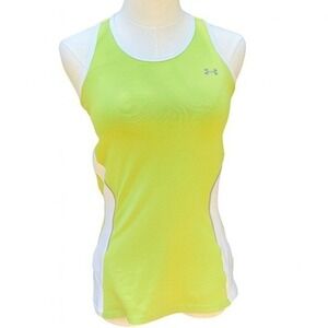 Under Armour Heatgear Tank Top Womens Size Medium Green White Athletic Racerback